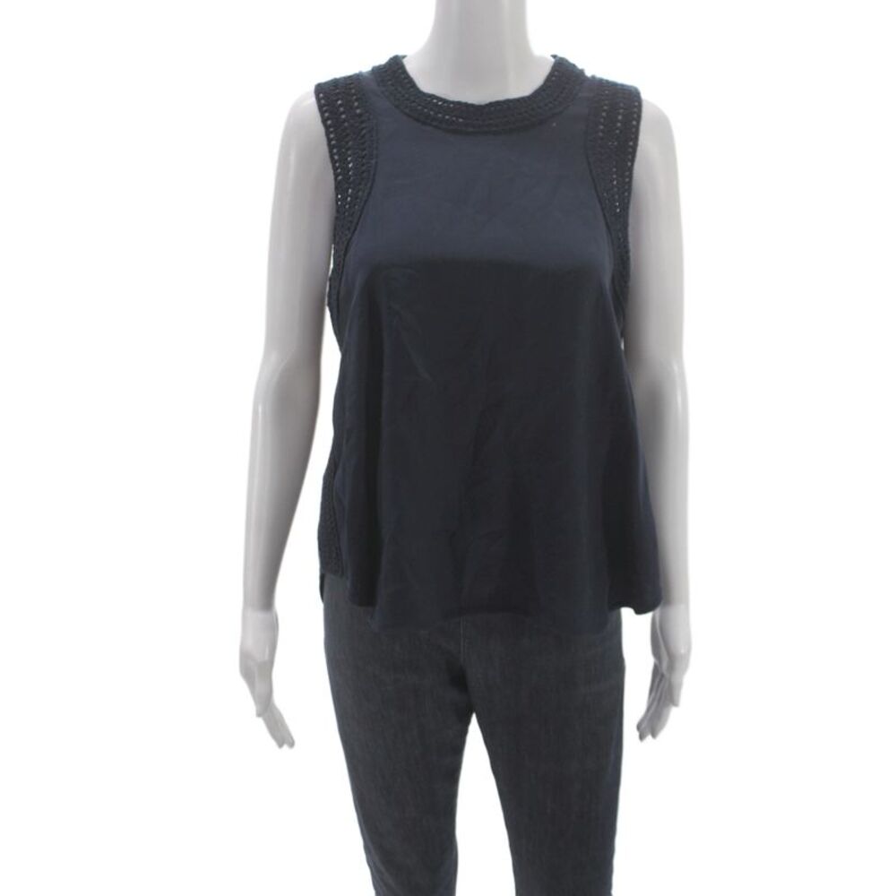 Elizabeth & James Women Black Silk Sleeveless Tank Round Neck Size S